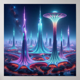 Poster Paysage futuriste Alien avec Spaceport