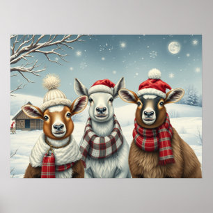 Poster Paysage hivernal avec mouton et Cabine