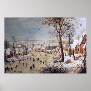 Poster Paysage hivernal avec piège à oiseaux, 1601