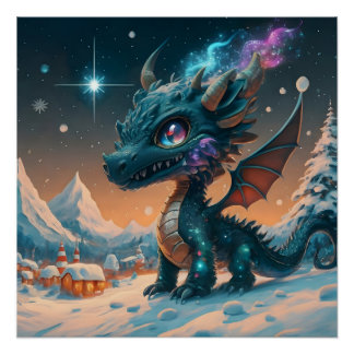 Poster Paysage hivernal de Chibi Dragon mystique