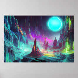 Poster Paysage Imaginaire coloré | Monde Alien