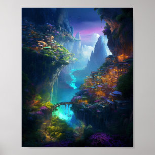 Poster Paysage Imaginaire coloré Surréaliste