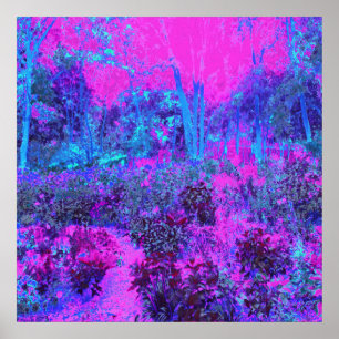 Poster Paysage impressioniste rose chaud et bleu