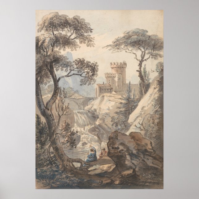Poster Paysage italien avec château - Paul Sandby (Devant)