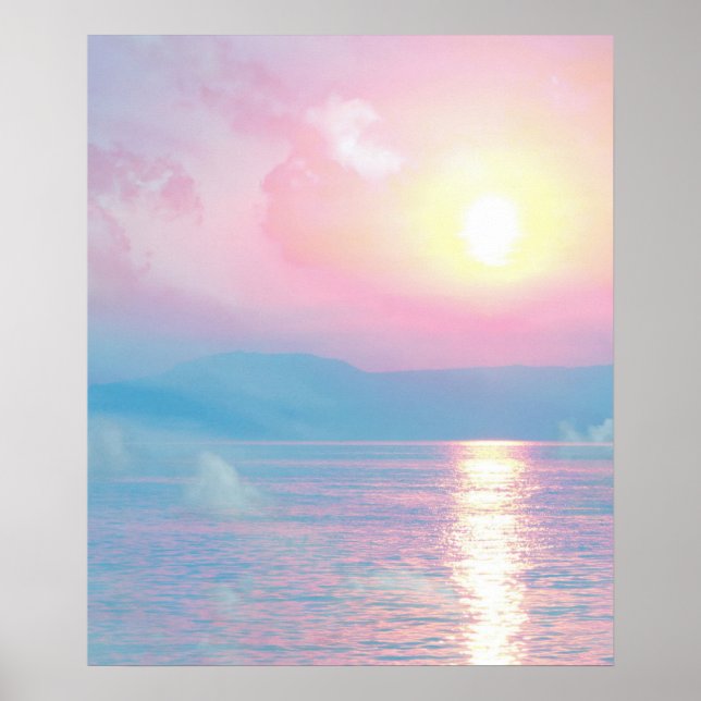Poster Paysage magique au coucher du soleil rose (Devant)