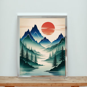Poster Paysage majestueux des montagnes Misty