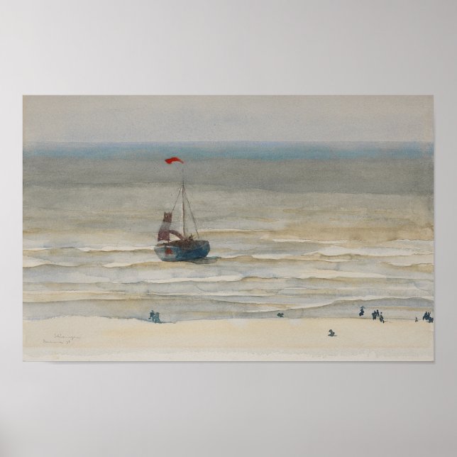 Poster Paysage marin. Aquarelle vintage (Devant)