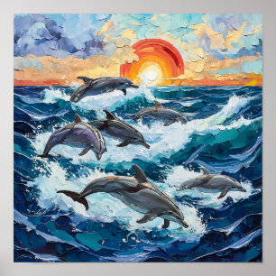 Poster Paysage marin dauphins