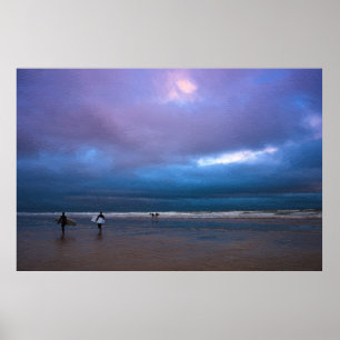 Poster Paysage marin de ciel pourpre sombre et orageux, p
