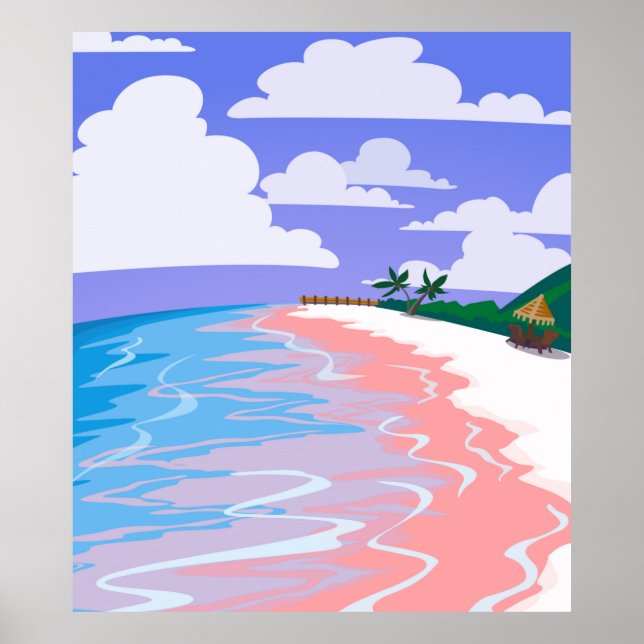 Poster Paysage marin de plage tropicale avec sable rose,  (Devant)