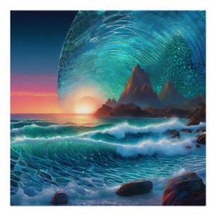 Poster Paysage marin des houles cosmiques