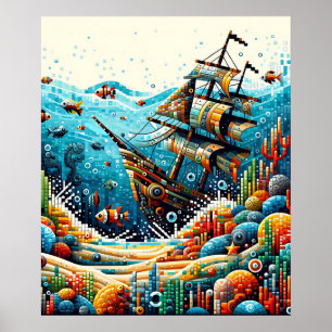 Poster Paysage marin Pixelé