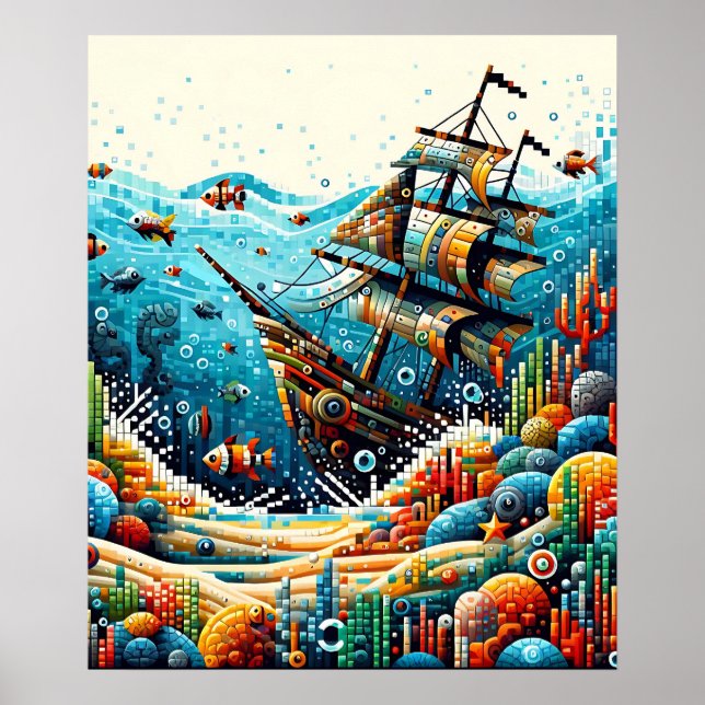 Poster Paysage marin Pixelé (Devant)