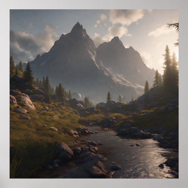 Poster Paysage montagnard cool Art AI (Devant)