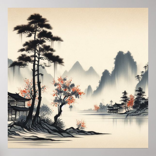 Poster Paysage montagneux paisible (Devant)