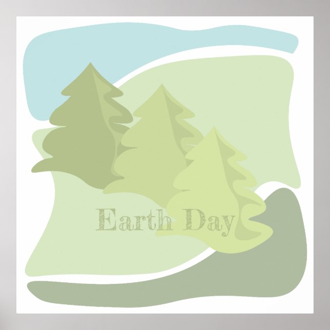 Poster Paysage naturel Abstrait avec sapins et ciel (Devant)