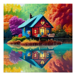 Poster Paysage naturel avec lac et automne-38566