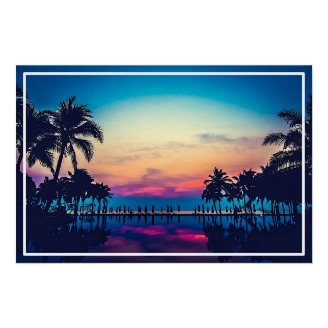 Poster Paysage naturel avec piscine Palmiers (Devant)