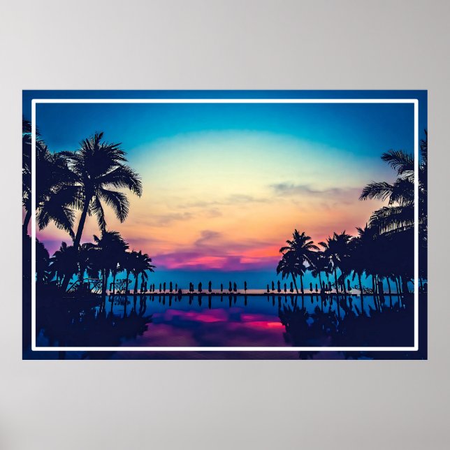 Poster Paysage naturel avec piscine Palmiers (Devant)