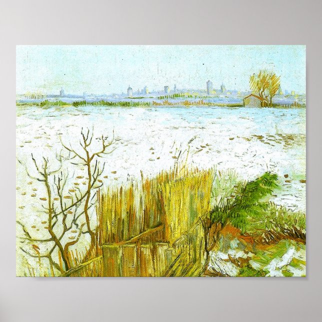 Poster Paysage neigeux Arles Arrière - plan Van Gogh Art (Devant)