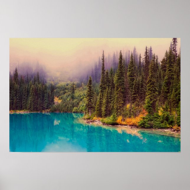 Poster Paysage nordique pittoresque avec pins rustique (Devant)