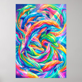 Poster Paysage onirique de dauphins vibrant – Psychedeliq