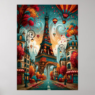 Poster Paysage onirique de montgolfière de la Tour Eiffel