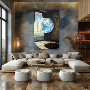 Poster Paysage onirique surréaliste de la Terre flottante