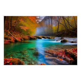 Poster Paysage paisible de la rivière d'automne