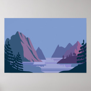 Poster Paysage panoramique minimaliste de montagne et de