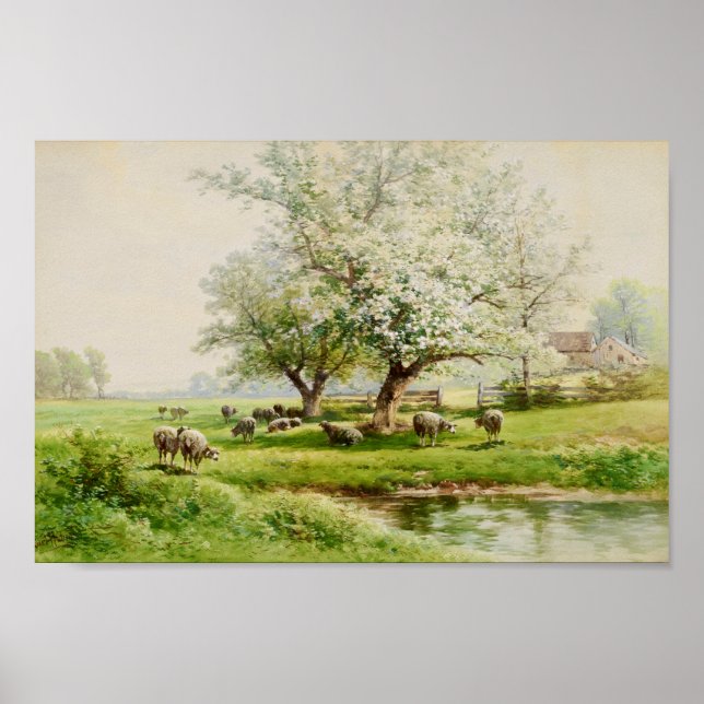 Poster Paysage pastoral Carl Weber Art Aquarelle (Devant)
