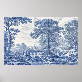 Poster Paysage Pittoresque bleu et blanc