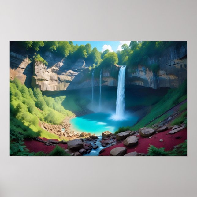 Poster Paysage pittoresque Forêt Cascade Nature Calme (Devant)