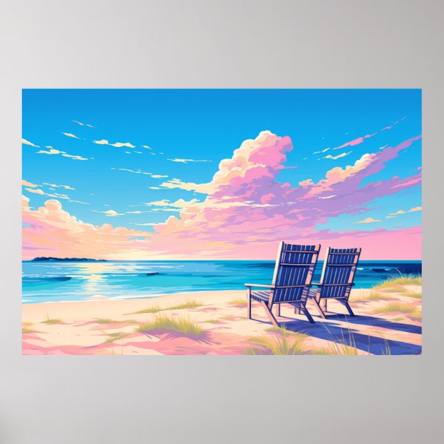 Poster Paysage Plage Coucher du soleil Paysage Nature (Devant)