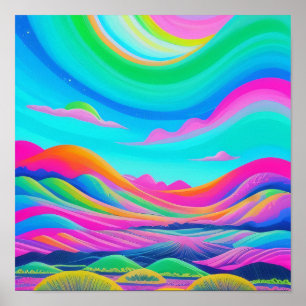 Poster Paysage psychédélique Art rose vert