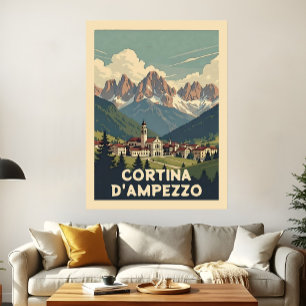 Poster Paysage Rétro de Cortina d'Ampezzo pour Voyage Vin