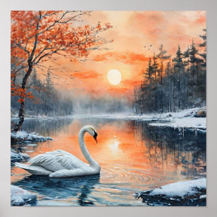 Poster Paysage romantique d'impression du Lac des Cygnes