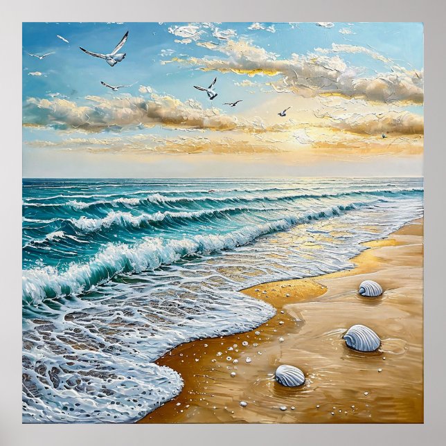 Poster Paysage Serein Avec Vagues, Coquillages (Devant)