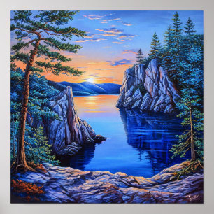 Poster Paysage serein du lac, belle vue panoramique sur l