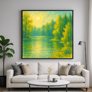 Poster Paysage Sunny Lakeside - Style Peinture Pastel