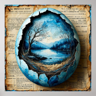 Poster Paysage surréaliste à l'intérieur d'un œuf fissuré