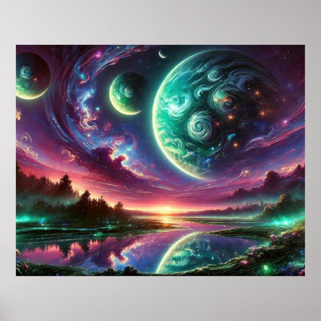 Poster Paysage surréaliste de planète extraterrestre avec (Devant)