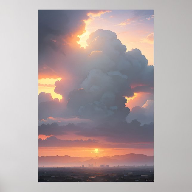 Poster Paysage urbain au coucher du soleil (Devant)