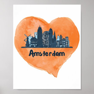 Poster Paysage urbain coloré d'Amsterdam au cœur de l'aqu
