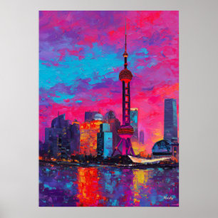 Poster Paysage urbain coloré de Shanghai expressionniste