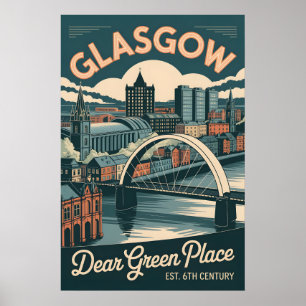 Poster Paysage urbain de Glasgow Ecosse dans un style rét