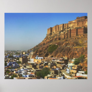 Poster Paysage urbain de la ville bleue avec Meherangarh,