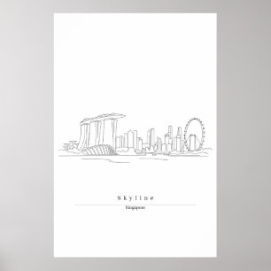 Poster Paysage urbain de Singapour - Art linéaire minimal
