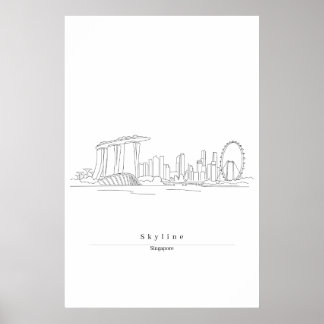 Poster Paysage urbain de Singapour - Art linéaire minimal