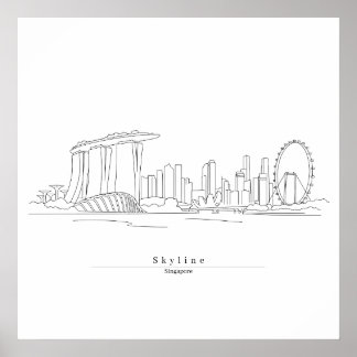 Poster Paysage urbain de Singapour - Art linéaire minimal